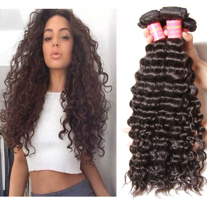 Idolra Soft Virgin Brazilian Deep Wave Hair Bundles 4pcs Quality Brazilian Virgin Hair Weave Natural Black